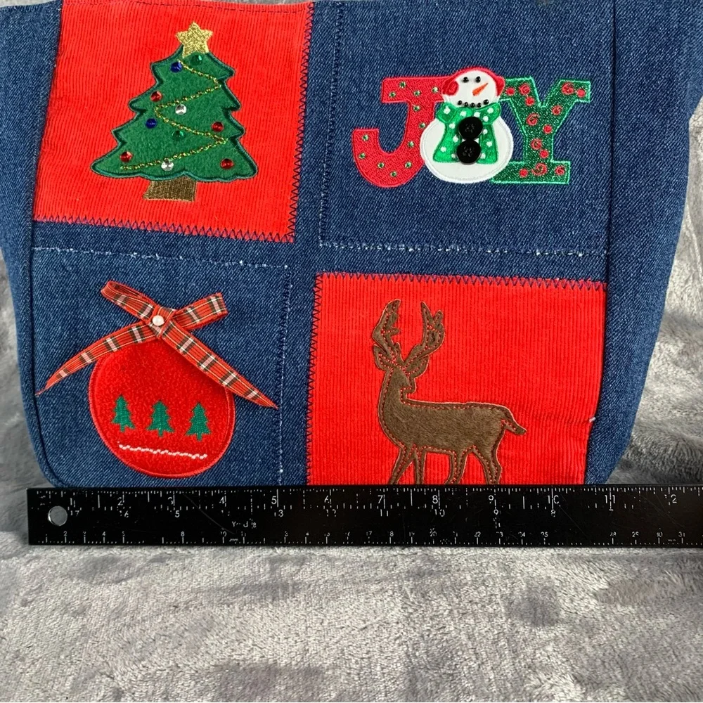 Kim Rogers Denim Tote Bag Christmas Themed Applique Embroidered New With Tag Vtg